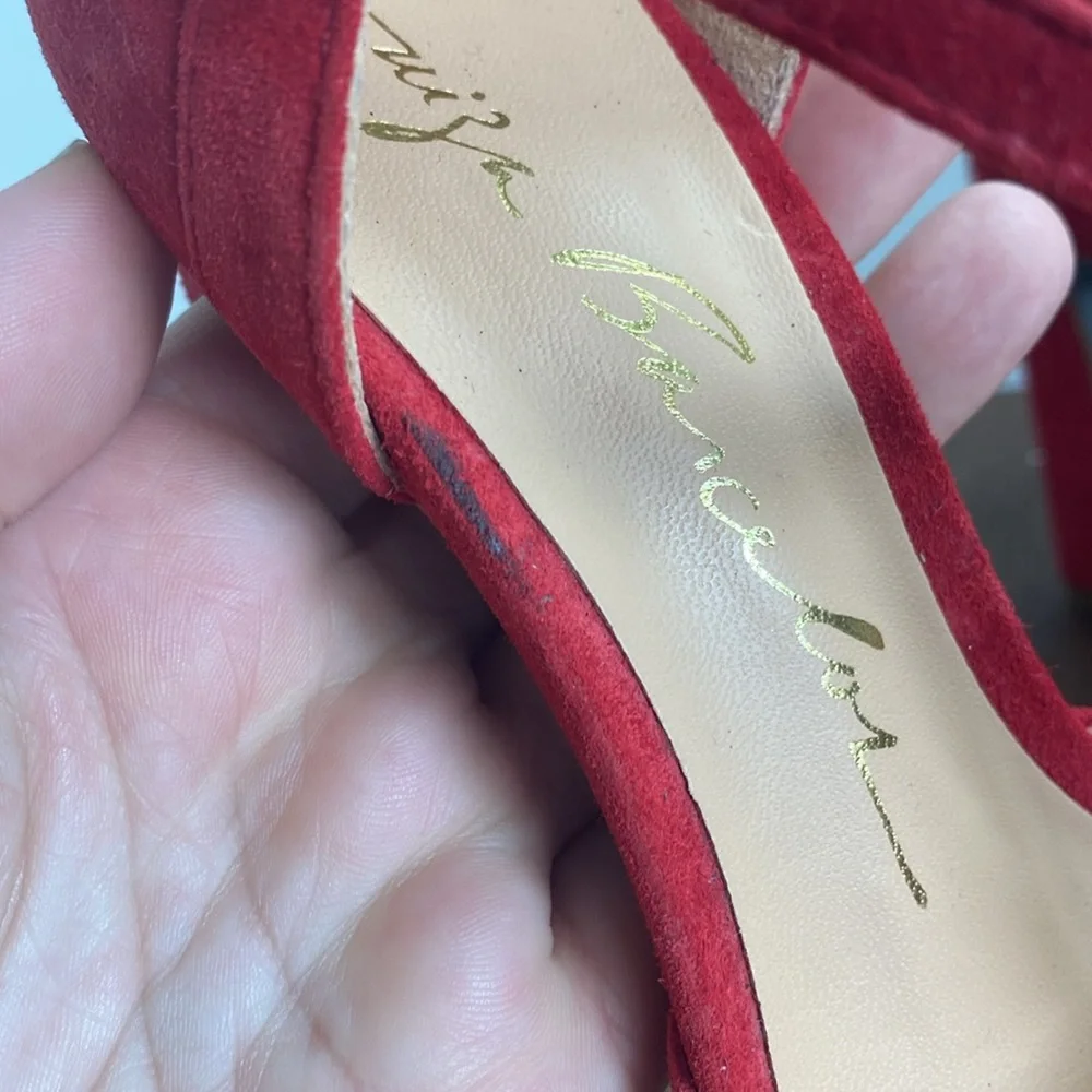 Luiza Barcelos Red Suede Blue Soled Strappy Heels, Brazil, Women’s 6 B